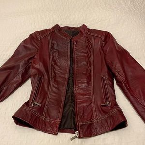 Red leather women jacket